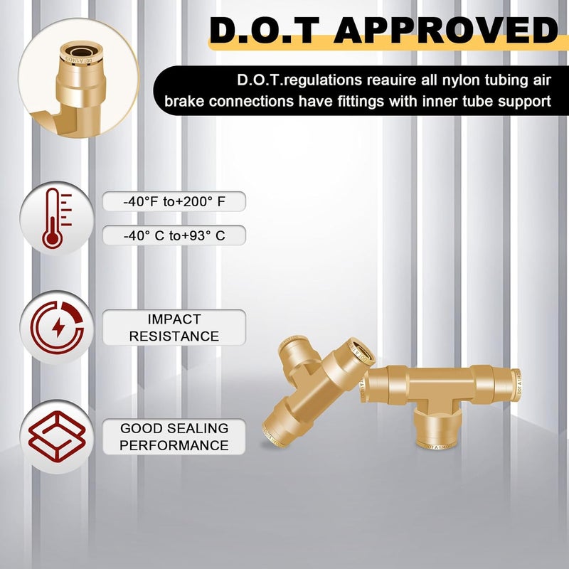 Siptenk 1/4 Air Hose Fitting, 1/4 Inch OD Tube Tee Union DOT Quick Connect Fittings, 1/4 Air Line Fittings for Truck Trailers Industry Air System - Image 3